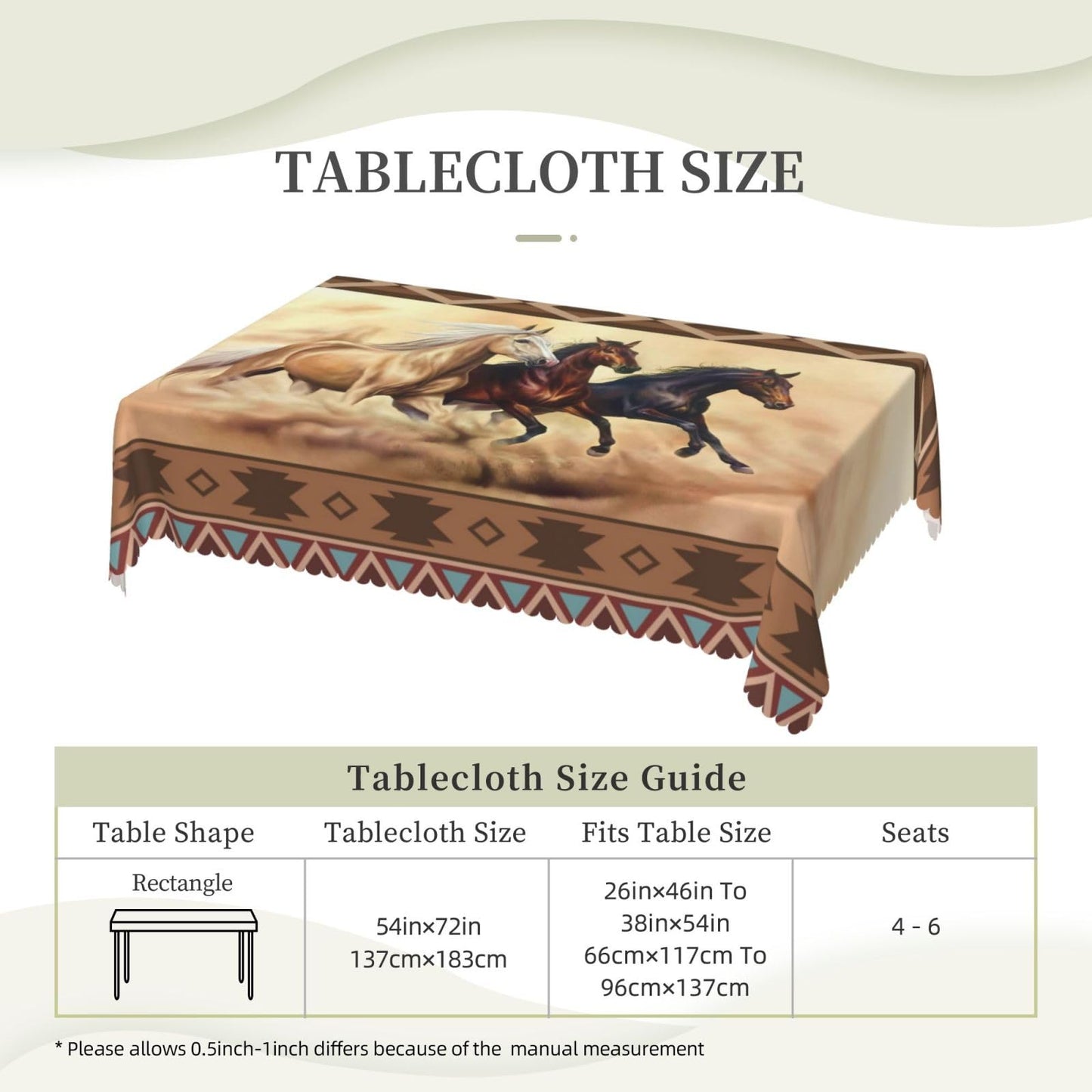 CEVIOLINRE Western Horse Table Clothes Azetc Boho Ethnic Style Tablecloth Polyester Native American Brown Horse Table Cover for Rectangle Table Party Picnic Dinner Decor 54X72inches