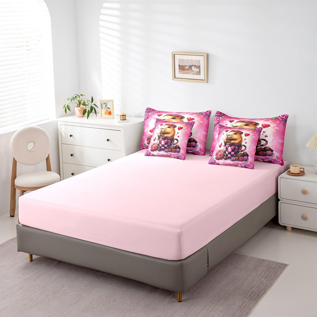 Feelyou Kids Valentine's Day Comforter Set with Sheets Queen Size, Rose Bed in A Bag Love Heart 7 Pieces Bedding Set Boys Girls Romantic Teens Bed Set Bedroom Decor 7Pcs