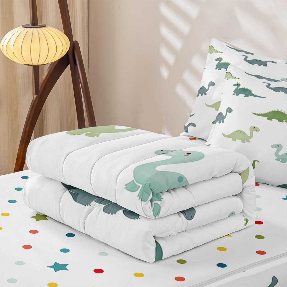 jejeloiu Boys Dinosaur Comforter Set Twin 3D Digital Print Zipper Bedding Set for Kids Boys Girls Jungle Dino Bed in a Bag Wild Animal Microfiber with 2 Pillow Cases Cartton Dinosaur
