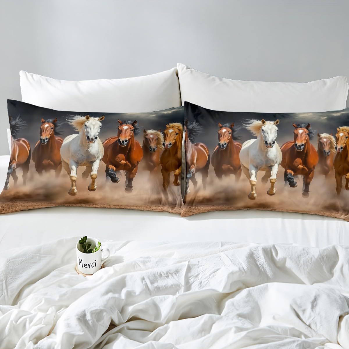 Galloping Horse Bed Sheets for Kids Boys Girls,Farmhouse Western Horse Sheet Set Full,Brown Black Horse Bedding Set Bedroom Decor,Rustic Cowboy Cowgirl Fitted Sheet + Top Sheet + 2 Pillowcases
