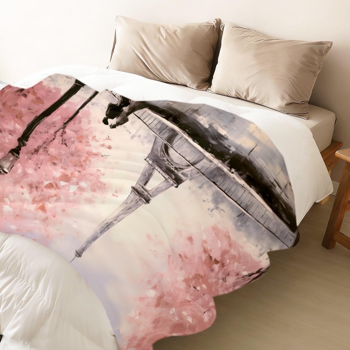HUNXIAOJ Pink Paris Blanket French Eiffel Tower Throw Soft Flannel Bedding Romantic Cityscape Blanket for Couch Home Bedroom Living Room Paris Gifts for Girls Women Kids 49"x59"