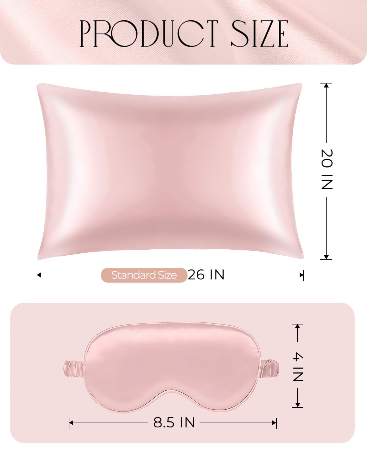 Miss Adola Mulberry Silk Pillowcase Set - 1 Pc Silk Pillowcase with Eye Mask & Scrunchie, Soft Standard 20"x26" Pillow Case for Hair and Skin, Sleeping Gift for Women, Blush Pink