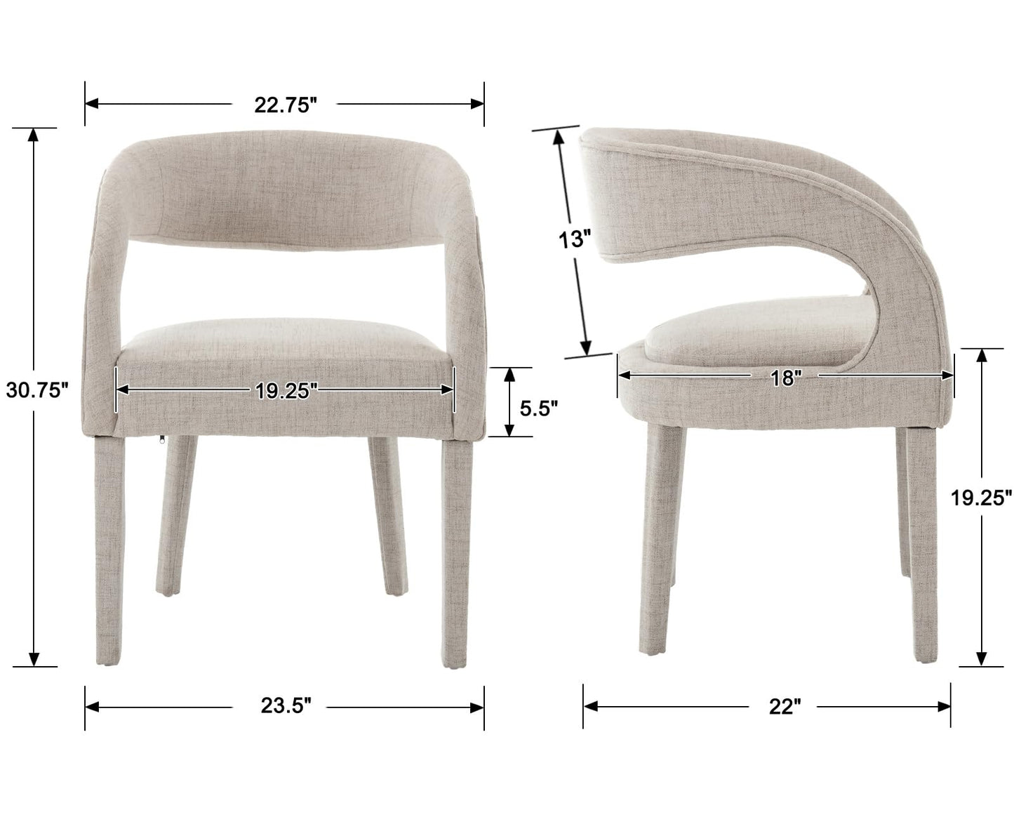 CIMOTA Modern Dining Chairs Set of 4, Upholstered Linen Kitchen & Dining Room Chairs Kitchen Chairs with Arms/Open Back Comfy Accent Chairs for Living Room/Bedroom, Linen Beige/4PCS