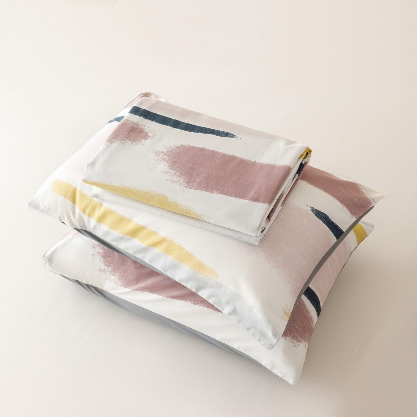 SUSYBAO Reversible Striped Duvet Cover Queen 100% Cotton 3 Pcs Set 1 Artistic Graffiti Geometric Duvet Cover with Zipper Ties 2 Pillowcases Aesthetic Abstract Blue Yellow Stripe Bedding Set Soft