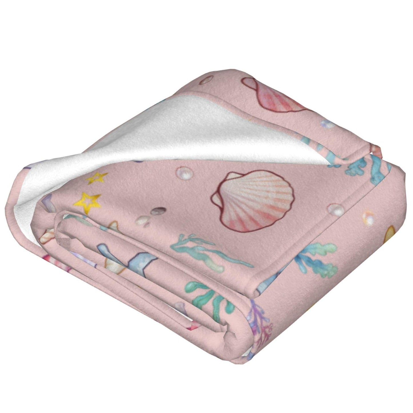 Summer Shell Starfish Beach Throw Blanket 50"x40" Cozy Fluffy Plush Seashell Blankets Soft Pink Ocean Blanket for Girls Women Gift Sofa Bed Couch