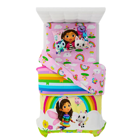 DreamWorks Gabby's Dollhouse Cakey, Mercat and Pandy Kids Bedding Super Soft Comforter and Sheet Set, 4 Piece Twin Size, (Official Licensed Product) by Franco