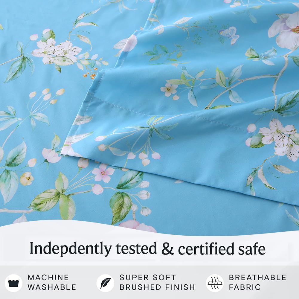 MUXHOMO Full Size 4 Piece Sheet Set, Soft & Breathable Sheet Set for Bedroom with Deep Pocket Up To 16", Wrinkle-Free & Cooling Bed Sheet with Flat Sheet, Fitted Sheet & Pillowcases - Magnolia Blossom
