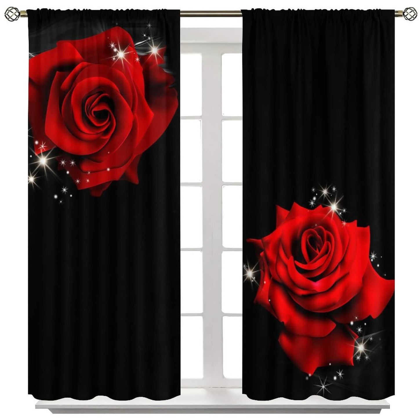 JESTRONRY Black Red Rose Curtains,Rose Floral Lover Romantic Women Bedroom Decor Female Girl Valentine Theme Blackout Rod Pocket Window Drapes for Living Room Bedroom Decor W42xL45in