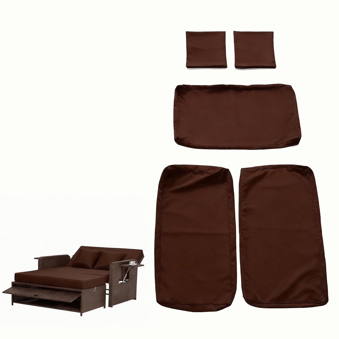 BIBILAB Outdoor Wicker Daybed Covers, Patio Rattan Loveseat Sofa Covers, Cushions Covers, Lounge Furniture Set for Poolside Backyard Porch Covers (Brown)