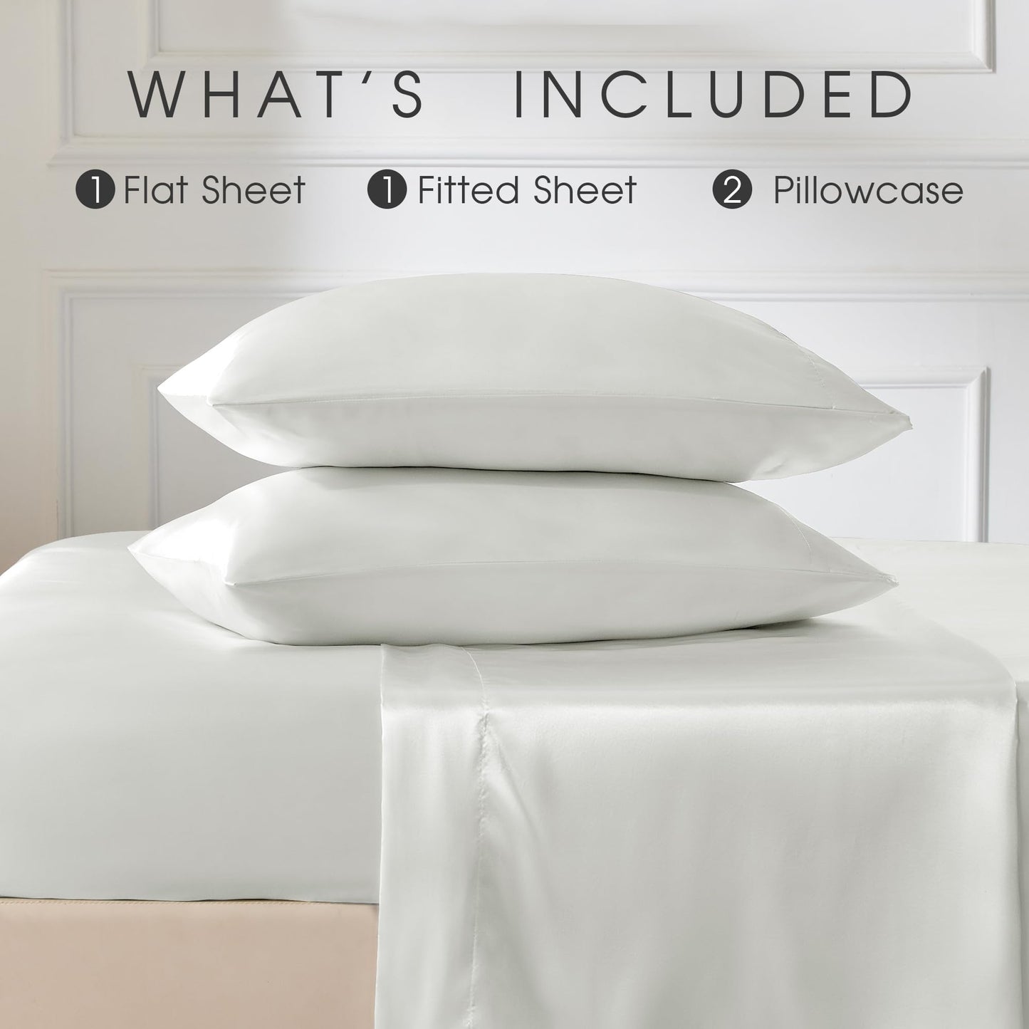 FreshCulture Satin Sheets Full Size - 4 Piece Luxury Soft Silky Full Size Bed Sheets, Similar to Silk Bed Sheet Set with 1 Deep Pocket Fitted Sheet, 1 Flat Sheet & 2 Pillowcases (Ivory White)