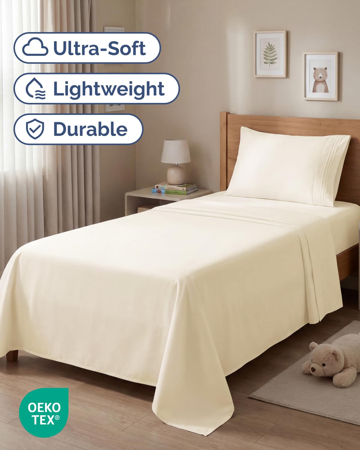 Twin Size 3 Piece Sheet Set - Comfy Breathable & Cooling Sheets - Hotel Luxury Bed Sheets for Women & Men - Deep Pockets, Easy-Fit, Extra Soft & Wrinkle Free Sheets - Off White Oeko-Tex Bed Sheet Set