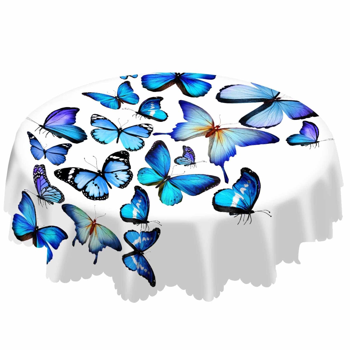 AOYEGO Blue Butterfly Table Cloth Animal Flying Freely Beautiful Wings Nature Elegant Round Tablecloth 60 Inch for Dining Room, Party, Banquet