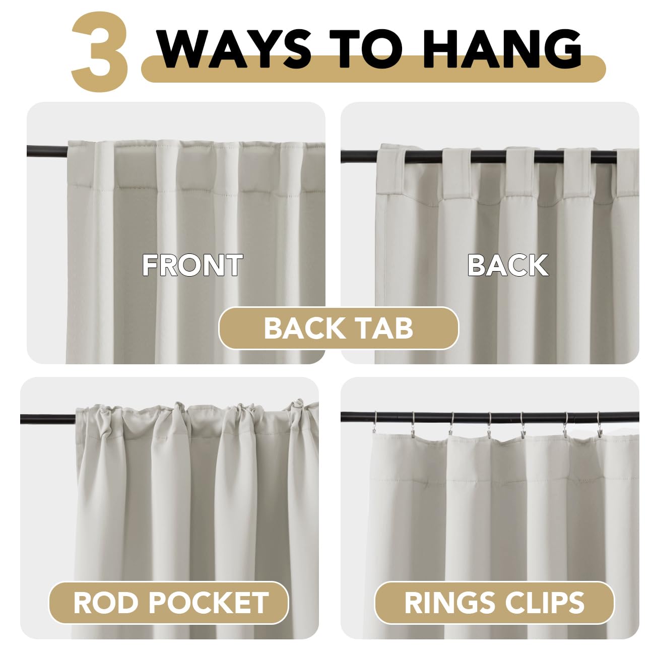 H.VERSAILTEX Blackout Curtains Thermal Insulated Window Treatment Panels Room Darkening Blackout Drapes for Living Room Back Tab/Rod Pocket Bedroom Draperies, 52 x 84 Inch, Ivory/Cream, 2 Panels