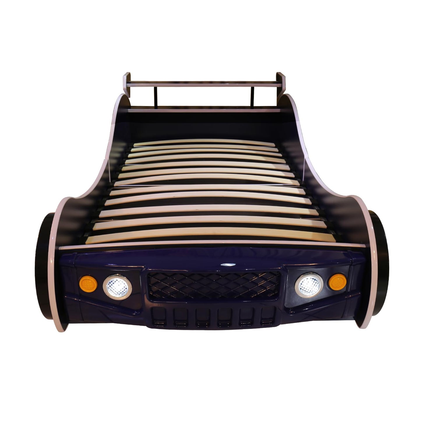 LKTART Car Bed Twin Size for Kids, Race Car Shaped Wooden Platform Bed Frame with Headboard Wheels and Support Slats for Boys Toddlers Child's Bedroom (Blue)