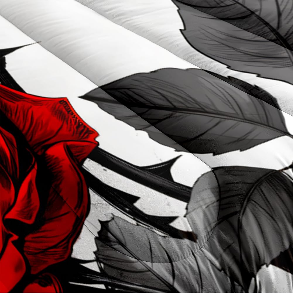 CCoutueChen Red Rose Comforter Set King Size 3 Pieces Romantic Roses Floral Bedding Set for Women Adult Stylish Aesthetic Bedding Soft Lightweight Comforter with 2 Pillowcases
