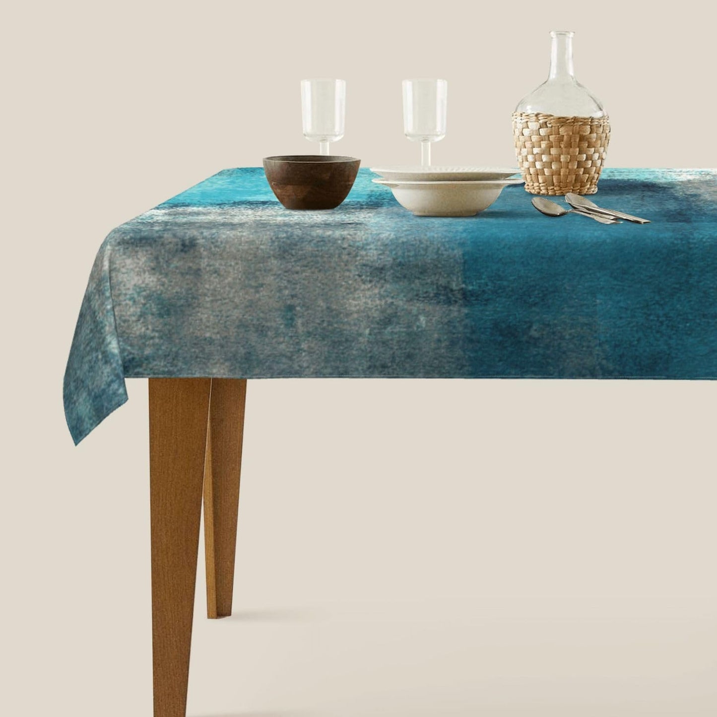 mutakin Teal Grey Tablecloth Turquoise Rectangle Table Cloth Washable Table Cover for Decoration Kitchen Dining Room 60x90 Inch
