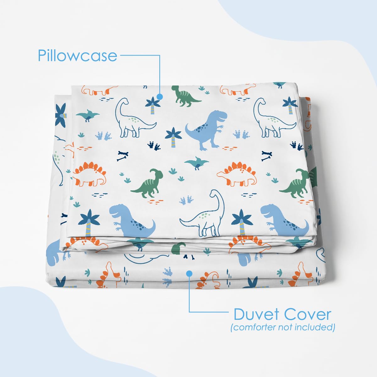 SANDJEST Dinosaur Duvet Cover Sets Full Size for Kids Boys, Incude 1 Polyester Comforter Cover 80x90 Inches and 2 Pillowcases 20x26 Inches, Comforter Not Included, Gift for Christmas Birthday
