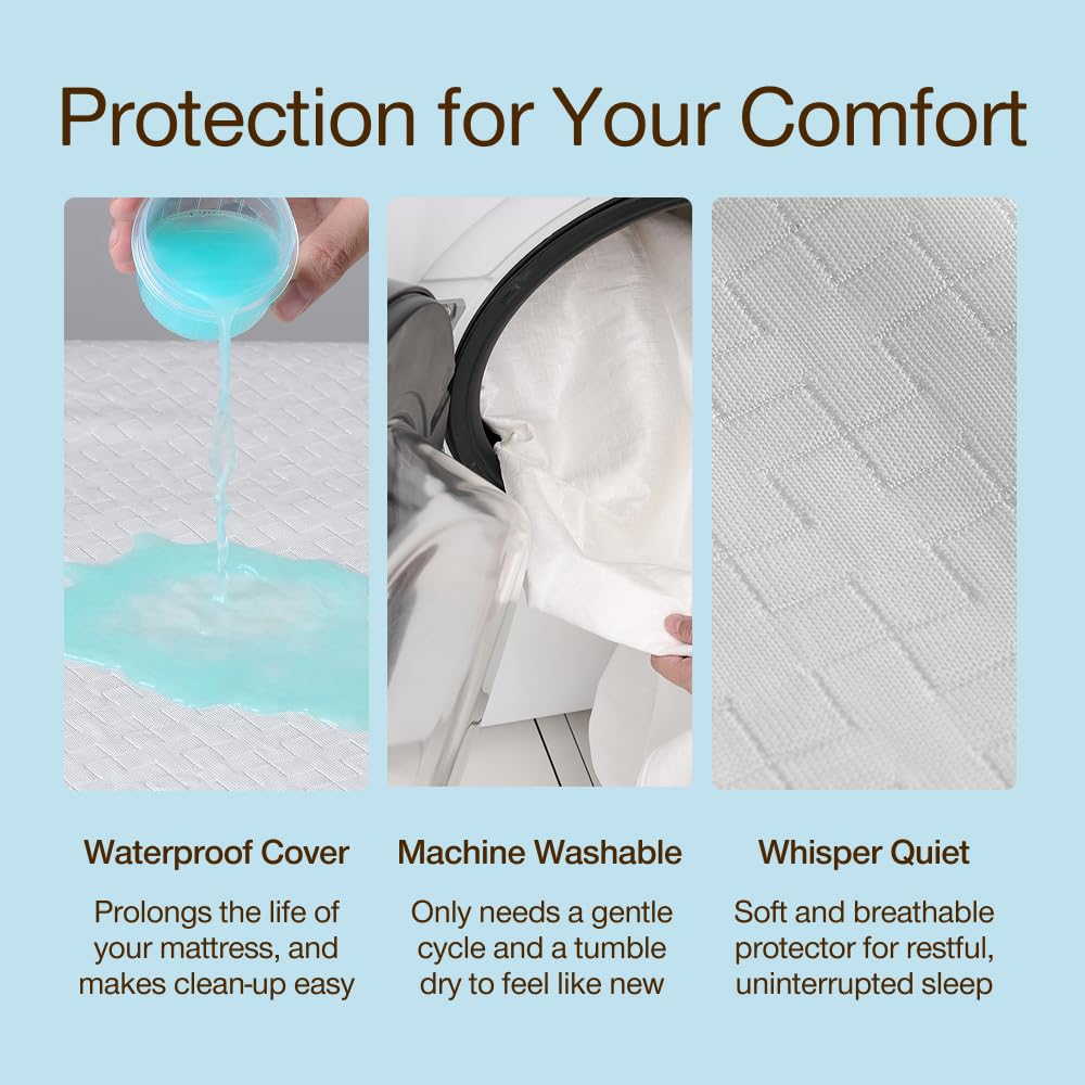 Coop Home Goods Ultra-Cool Waterproof Mattress Protector, Queen, Cooling Mattress Protector, Machine Washable Cooling Bed Cover, Whisper Quiet Waterproof Bed Cover, Queen (60x80)