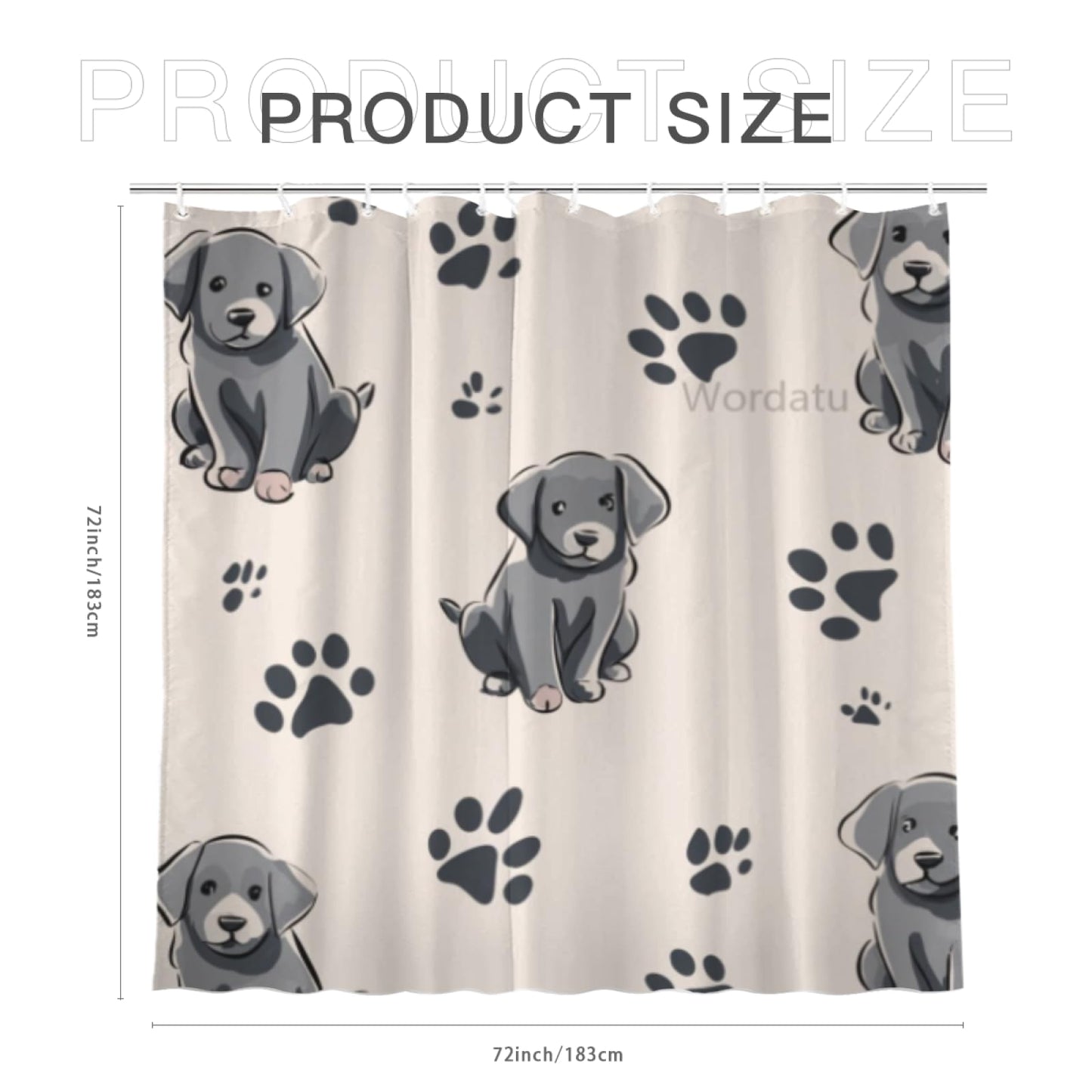 Wordatu Shower Curtain Colorful Pawprint Labrador Retriever Animal Paw Black and Gray Waterproof Polyester Fabric 72x72 Inches Set with Hooks