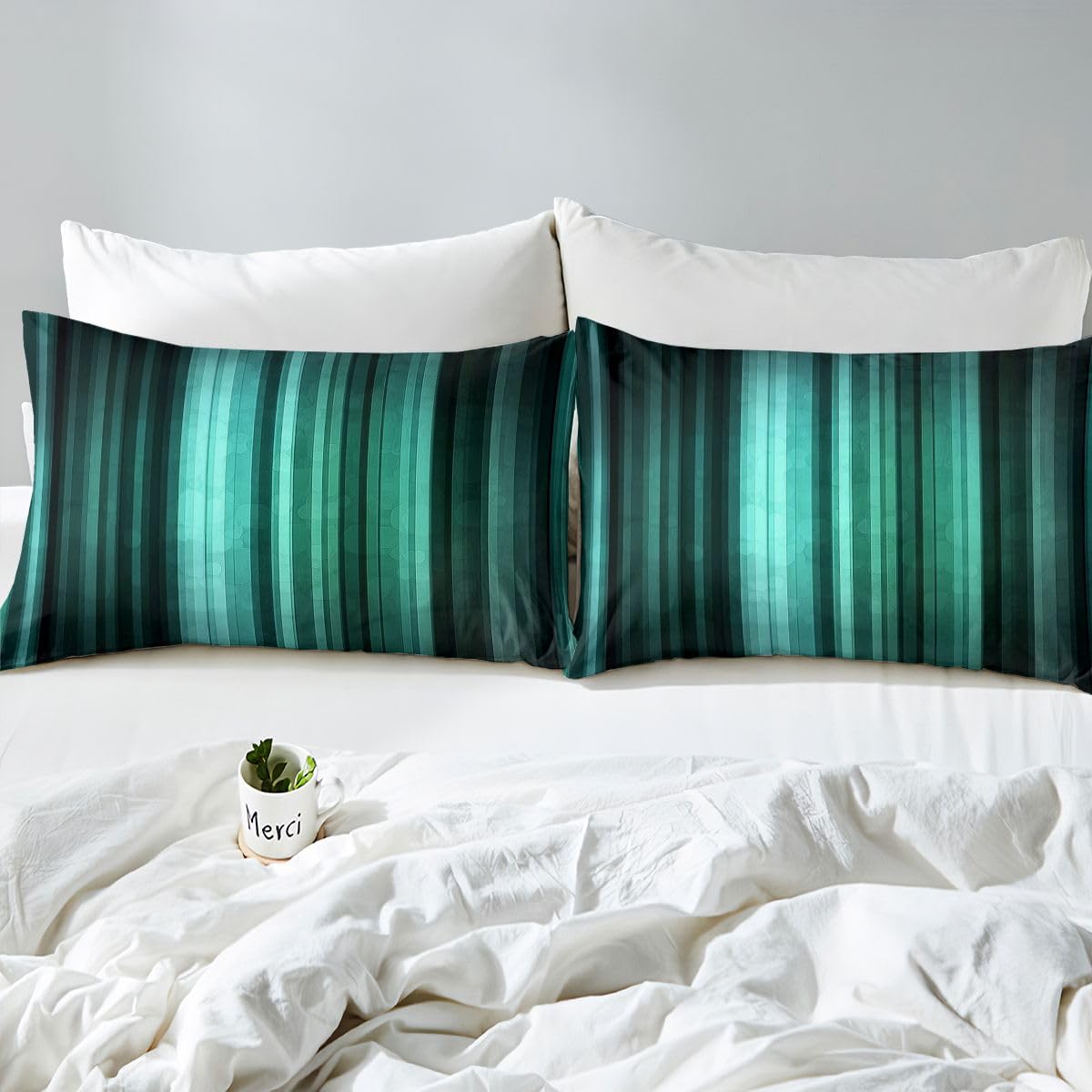 jejeloiu Modern Striped Bed Sheets Set Full Size Geometric Bed Set Black Teal Deep Pocket Fitted Sheet Gradien Breathable Soft Lightweight Microfiber