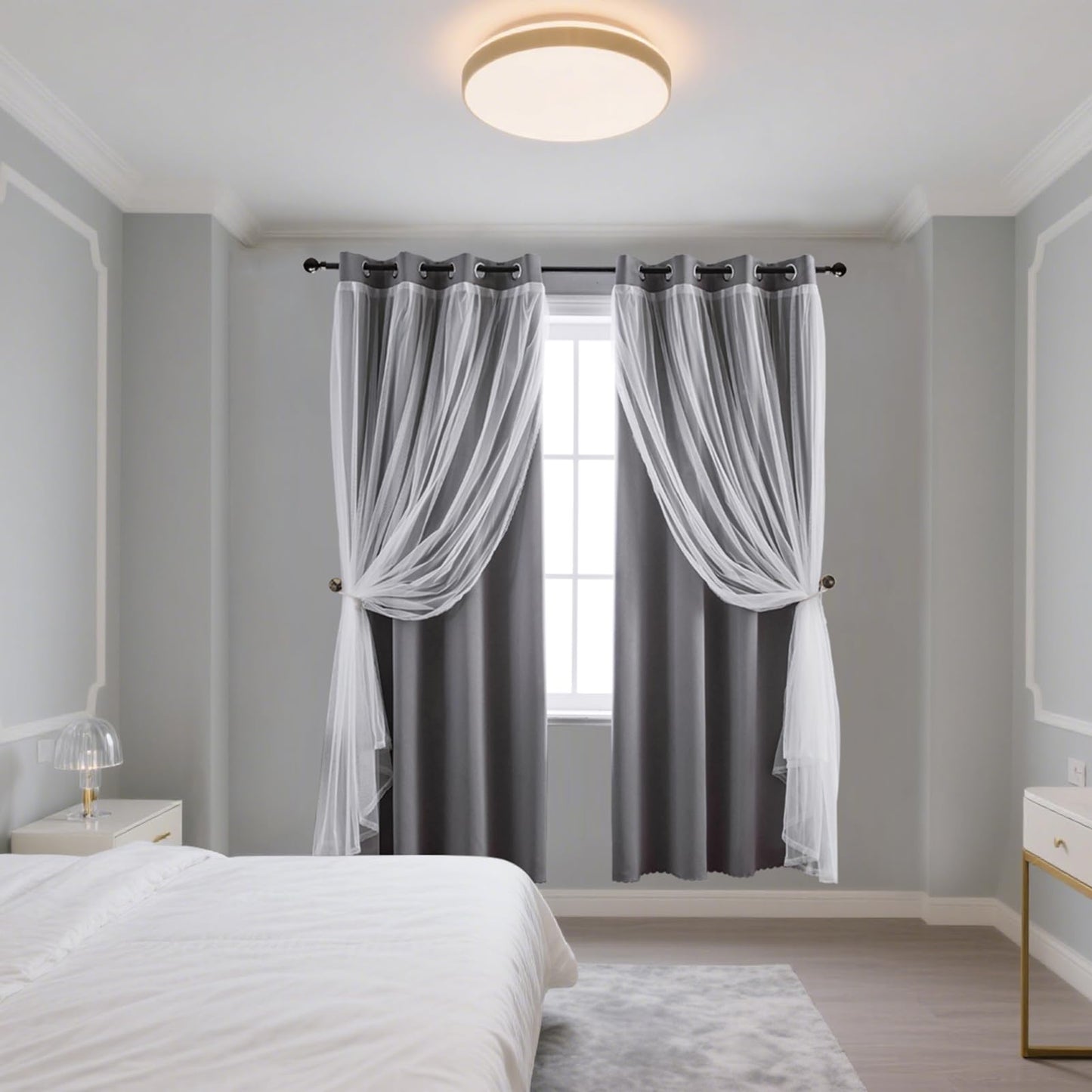 Anytime Home Curtains Blackout and Sheer Layered Solid Window Curtain Panel Pair with Grommet Top, 52Wx63L,Grey