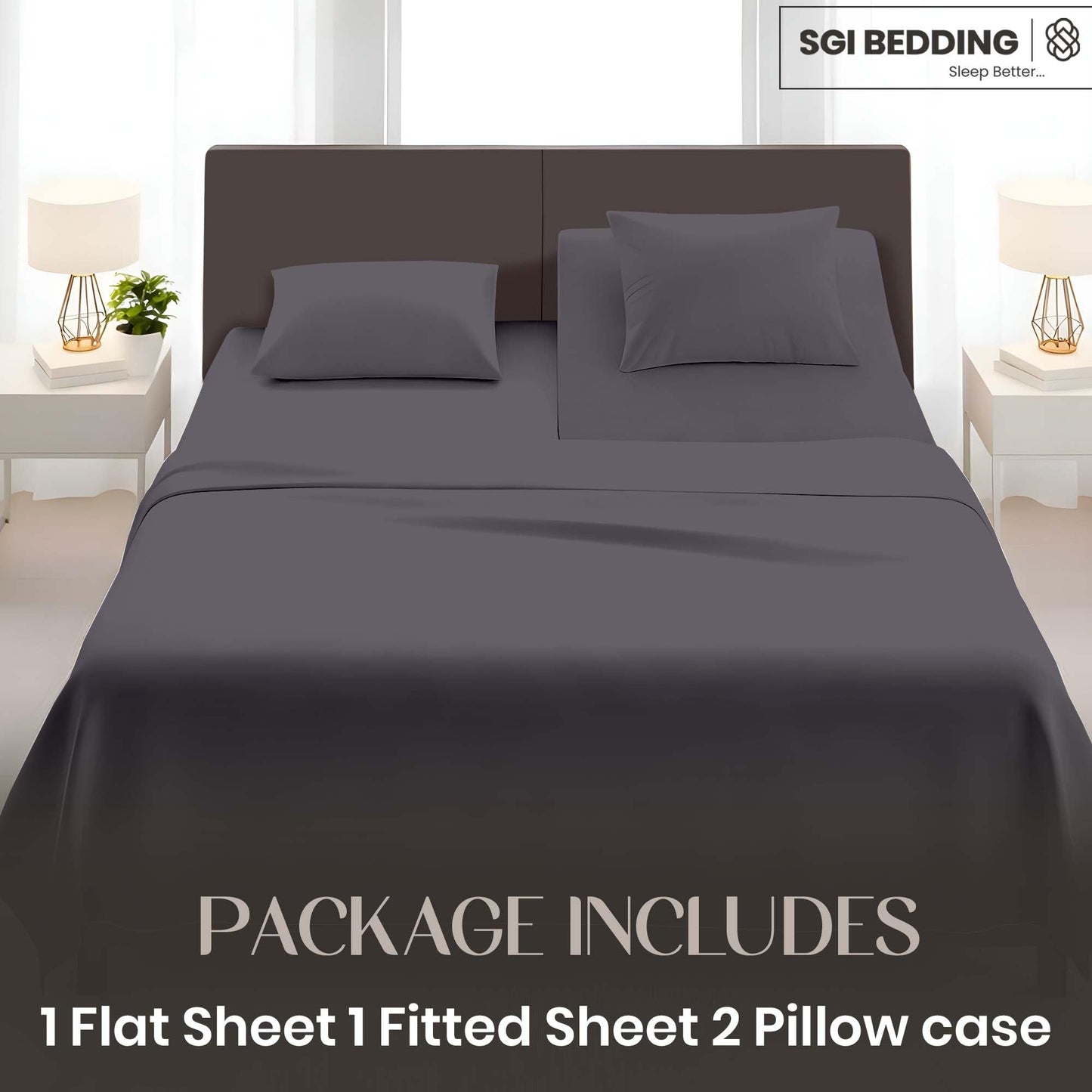 SGI bedding Adjustable Split Head Flex Top King 32" Microfiber Sheet Set – Ultra Soft, Cooling & Deep Pocket 15” Fitted, 4-Piece Breathable & Durable Bedding Set for Split King Beds -Dark Gray