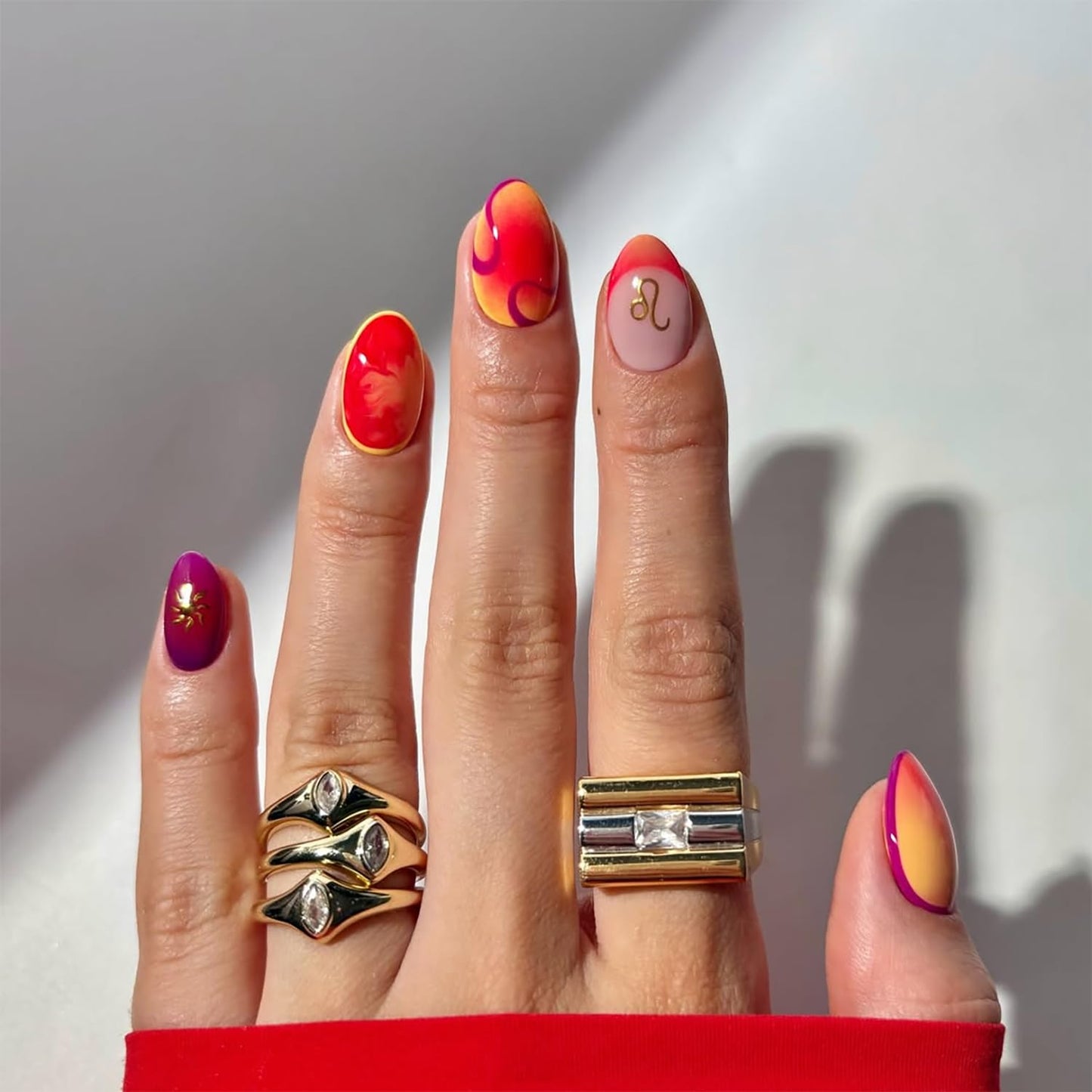 French Tip Press On Nails Almond Short Fake Nails Red Nail Press Ons Acrylic Artificial False Nails With Stripe Gradient Designs Full Cover Glue On Nails Glossy Stick On Nail For Women