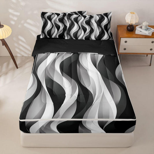 Erosebridal Modern Grey Black and White Striped Zipper Bedding for Adult Women Men - Gray and White Twin Size Comforter Set Graffiti Lines Sheets and Pillowcases Abstarct Modern Zipper Bedding Set