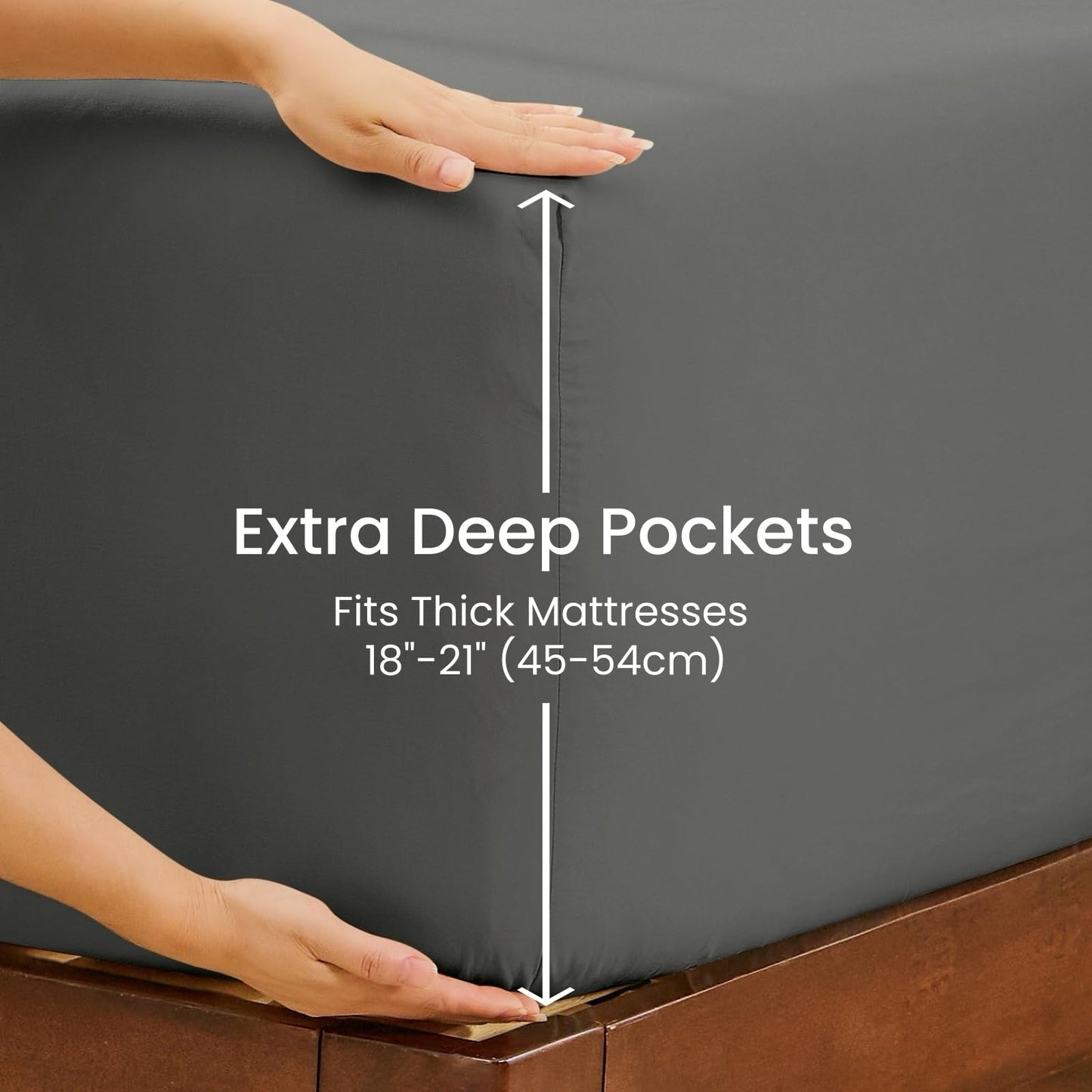 GOKOTTA 4-Pcs Queen Sheet Set, 18"-21" Extra Deep Pocket, Non-Slip Elastic Corner Straps, Washed & Brushed Microfiber Polyester, Ultra Soft, Hotel Luxury, Breathable, Wrinkle-Free, Anti-Rip-Dark Grey