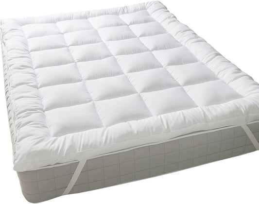 Plush Topper, Viscose Derived from Bamboo, Filled Mattress Topper, 2 Inches Thick Hypoallergenic Overfilled Down Alternative Anchor Bands Mattress Topper, Soft Cotton Shell, California-King