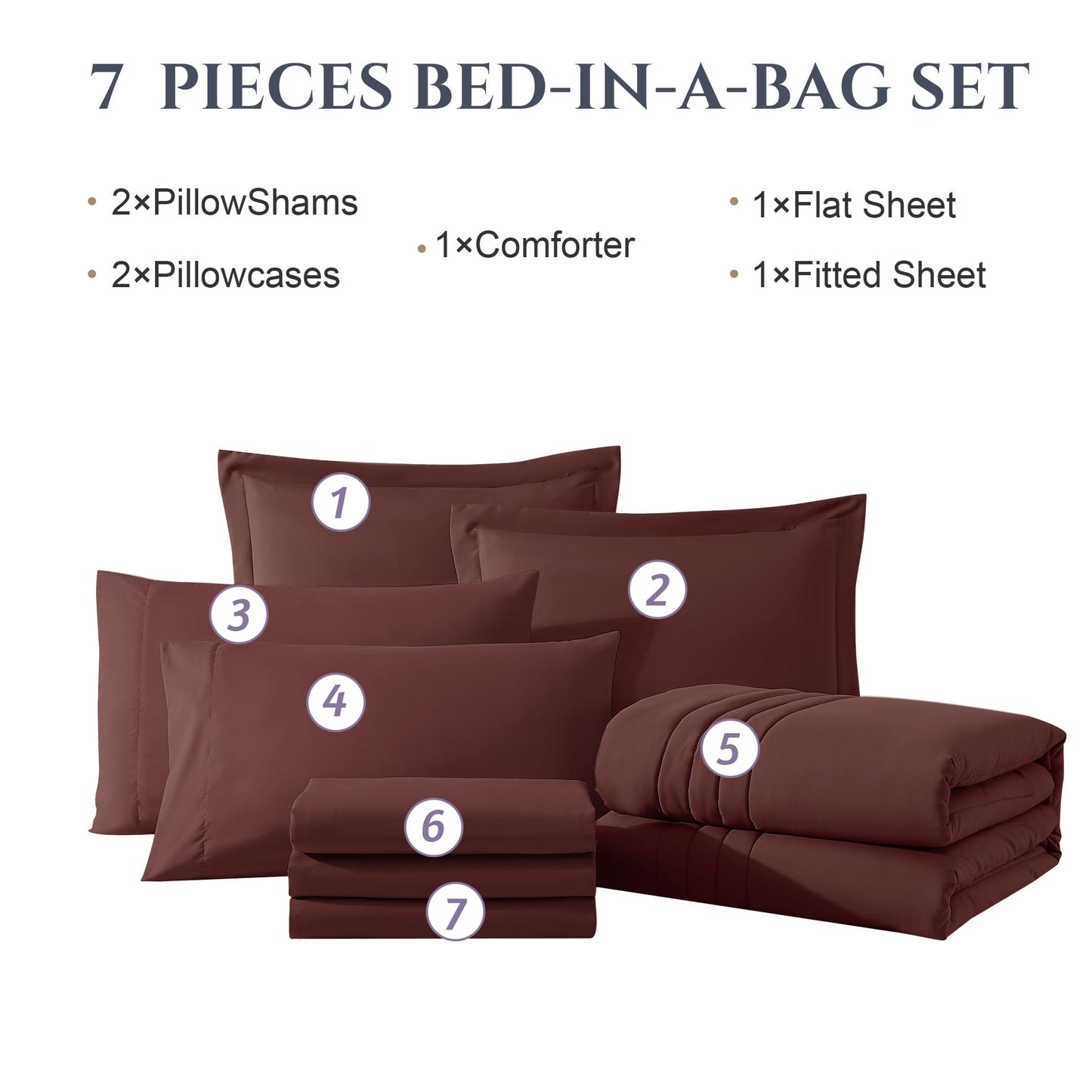 Monbix Queen Comforter Set - 7 Pieces Dark Red Bed in a Bag Queen Bedding Sets with Comforters, All Seasons Comforter Bed Set with Sheets, Pillowcases & Shams