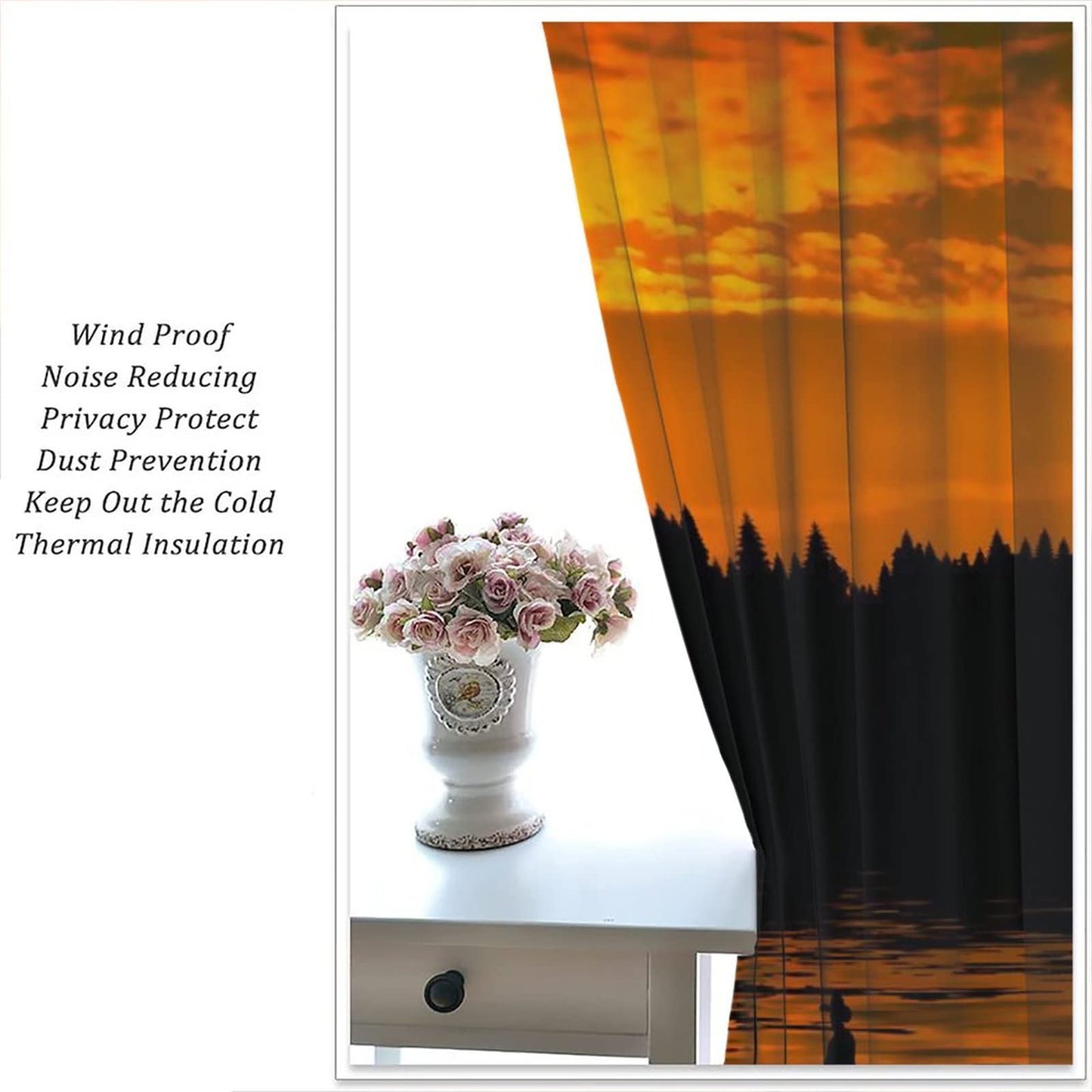 Kazynee American Cowboy Blackout Curtains for Living Room,Western Sunset Farmhouse Rustic Cowboy Riding Horse Window Drapes - Thermal Insulated and Noise Reduction,2 Panels 45L x 21W