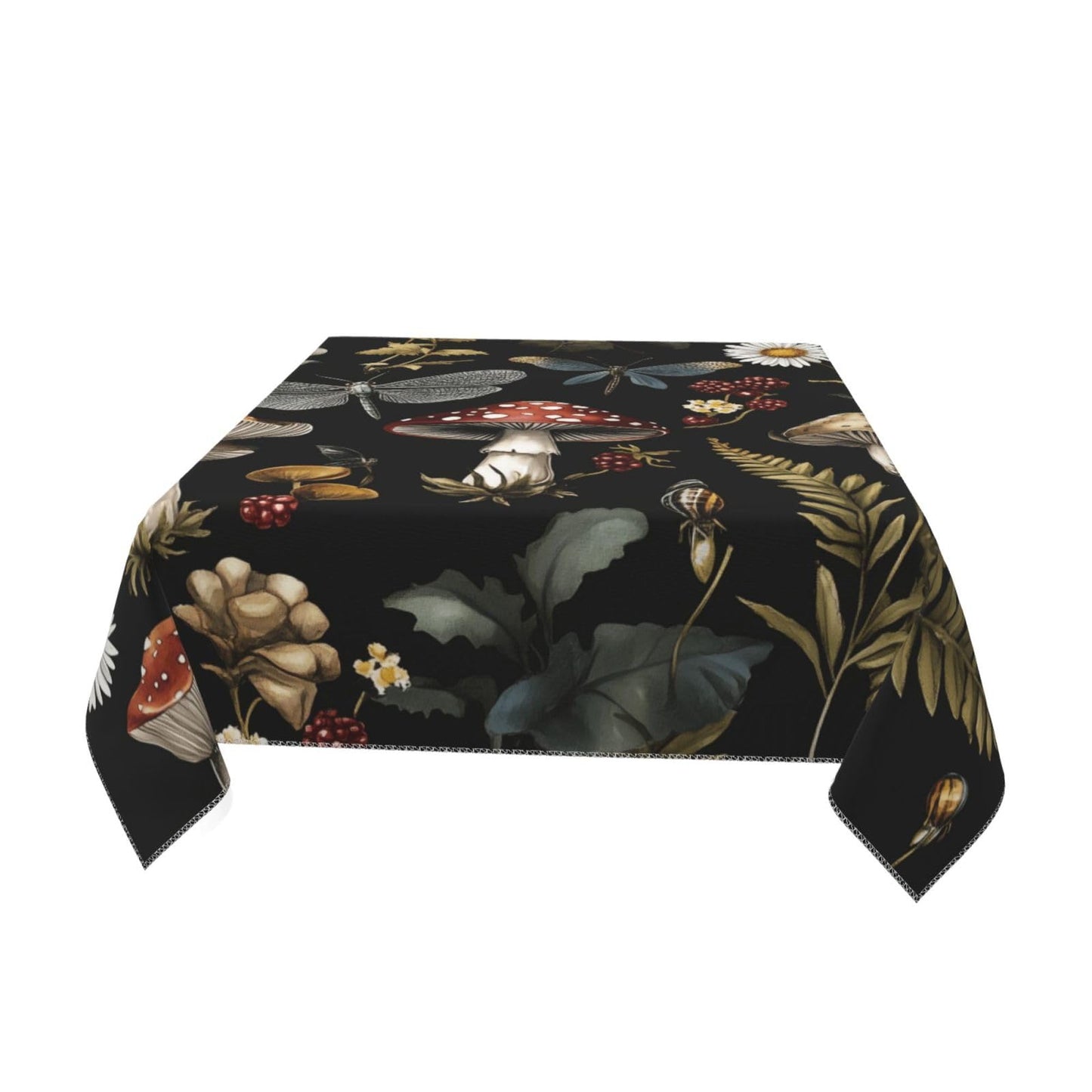 Entemne Square Table Cloth 55x55 Inch Forest Mushroom Weed Floral Tablecloth Washable Soft Wrinkle Free Dust Proof Card Table Cover for Tea Party Picnic Kitchen Dining Decor