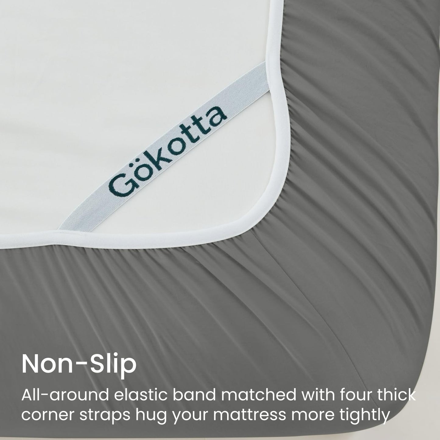 GOKOTTA 4-Pcs Queen Sheet Set, 18"-21" Extra Deep Pocket, Non-Slip Elastic Corner Straps, Washed & Brushed Microfiber Polyester, Ultra Soft, Hotel Luxury, Breathable, Wrinkle-Free, Anti-Rip-Dark Grey