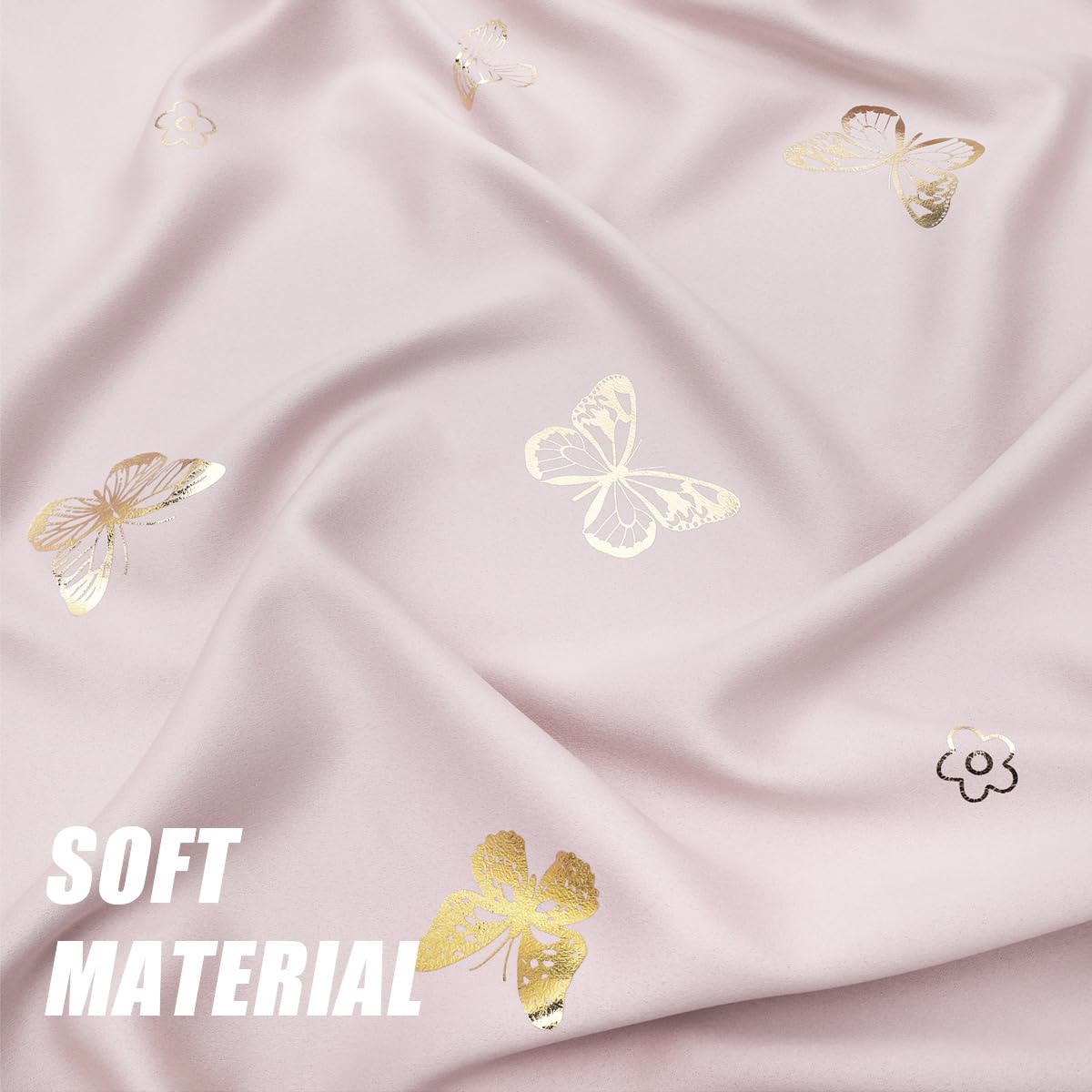 Jubilantex Pink and Gold Butterfly Blackout Curtains 84" Length for Baby Girls Nursery Bedroom and Living Room,80% Blackout Window Treatment,Grommet Top,2 Panels,Lavender Pink