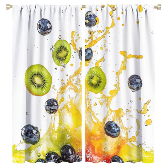 SOPIYRIO Country Fruits Blackout Curtains for Home Decor Summer Juice Modern Fruits Rod Pocket Thermal Insulated Drapes Darkening Window Curtain for Bedroom Living Room 2 Panels 21 W x 45 L inch