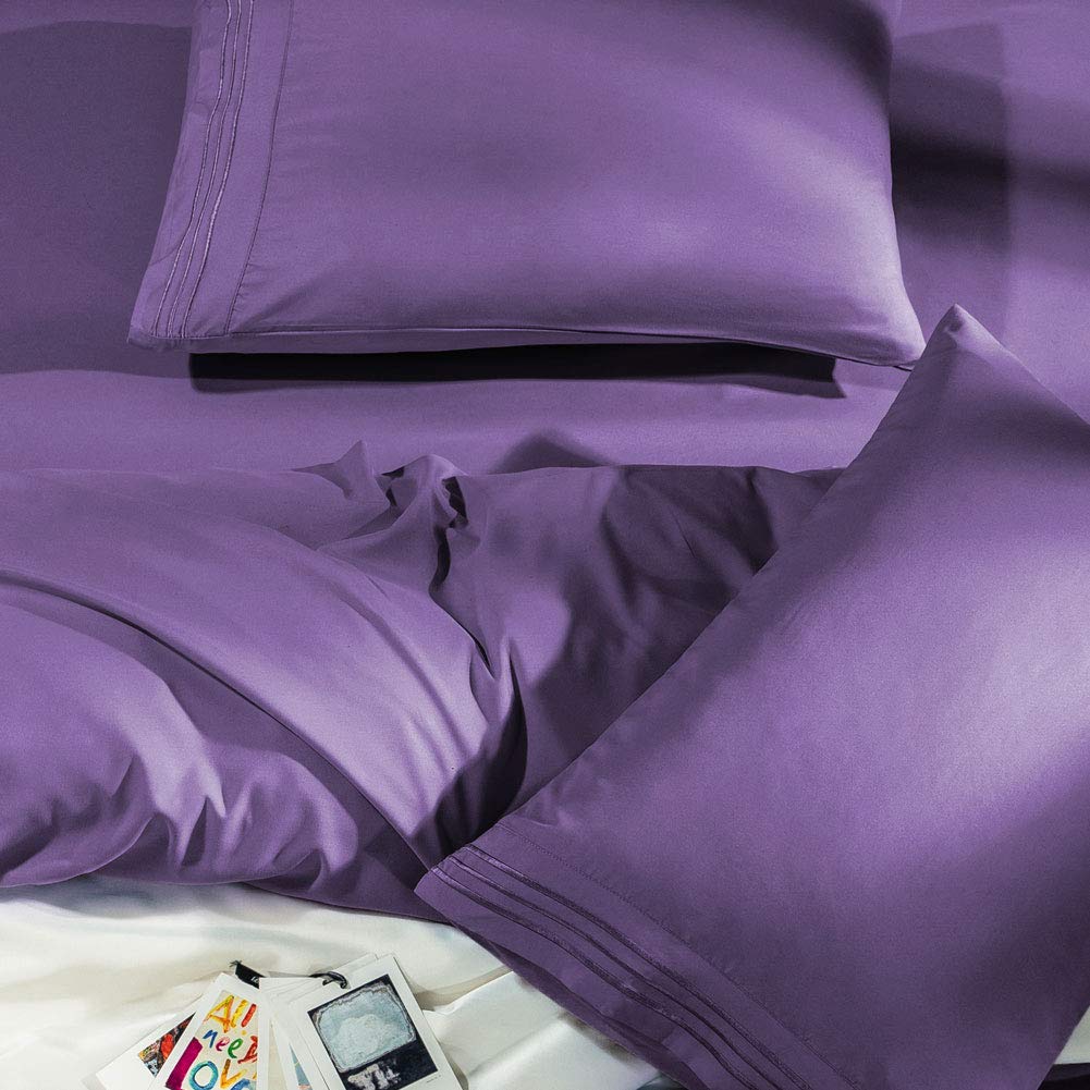 SONORO KATE Bed Sheet Set Super Soft Microfiber 1800 Series Luxury Egyptian Sheets Fit 18-24 Inch Deep Pocket Mattress Wrinkle-6 Piece (Purple, Queen)