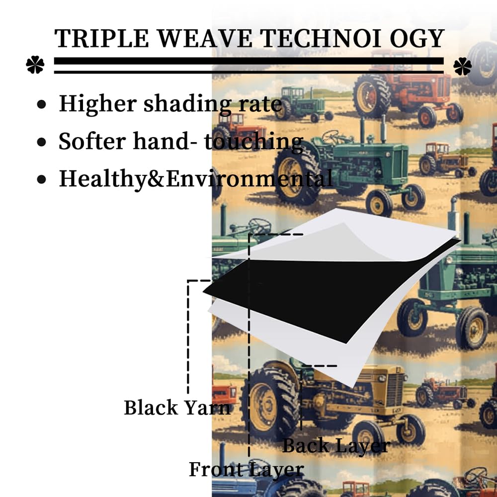 KuracleGH Cartoon Western Farmhouse Tractor Blackout Curtains-Rustic 70s Colorful Truck Rod Pocket Back Tab Drapes,Farm Harvester Tractor Thermal Insulated Light Blocking Curtain,2pc,Each 21“W x 45”L