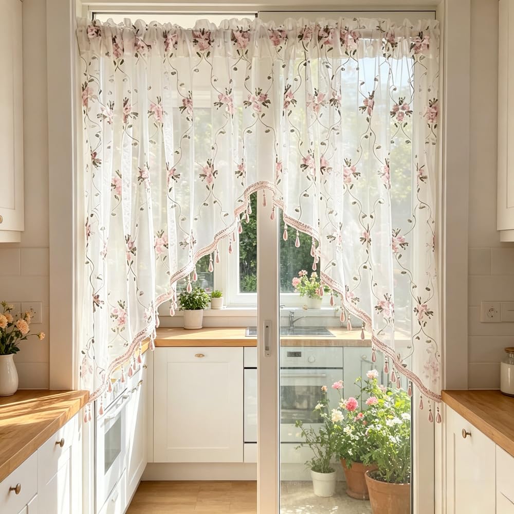 1PC Victorian Style Floral Sheer Swag Curtain Valance for Arched Door