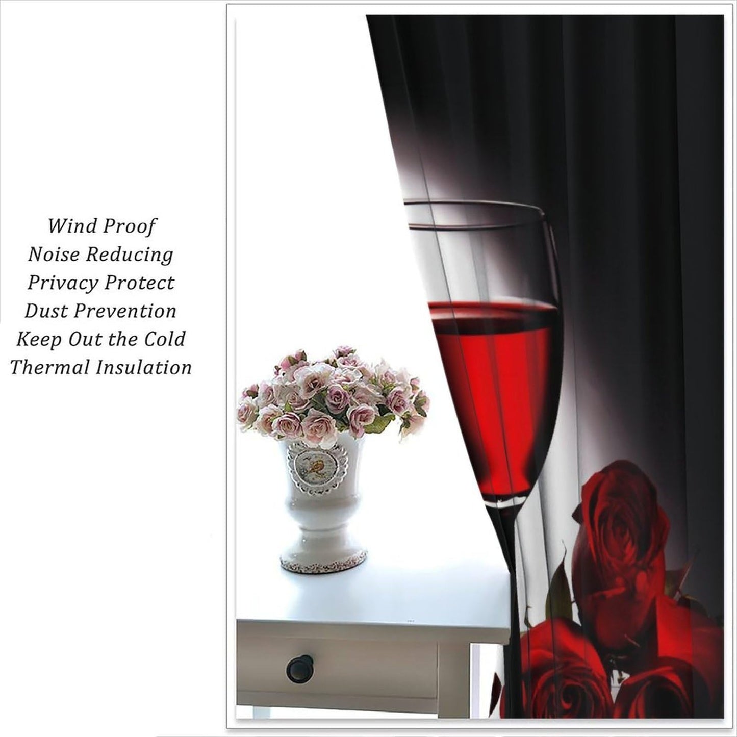 Nsbul Luxe Red Wine Rose Curtains, Romantic Valentine’s Dinner Vibe Rose Accents Passionate Window Drapes for Anniversary Date Night Bedroom Living Room Dining Decor, 42" W X 45" L (No Blackout)