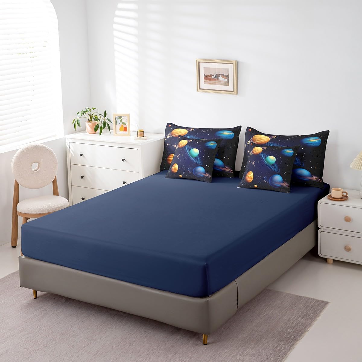 Erosebridal Kids Galaxy Bed in A Bag with Sheets Teen Boys Outer Space Planet Bedding Set Solar System Twin Comforter Set 7 Piece Starry Sky Universe Stars Sheet Set with Comforter