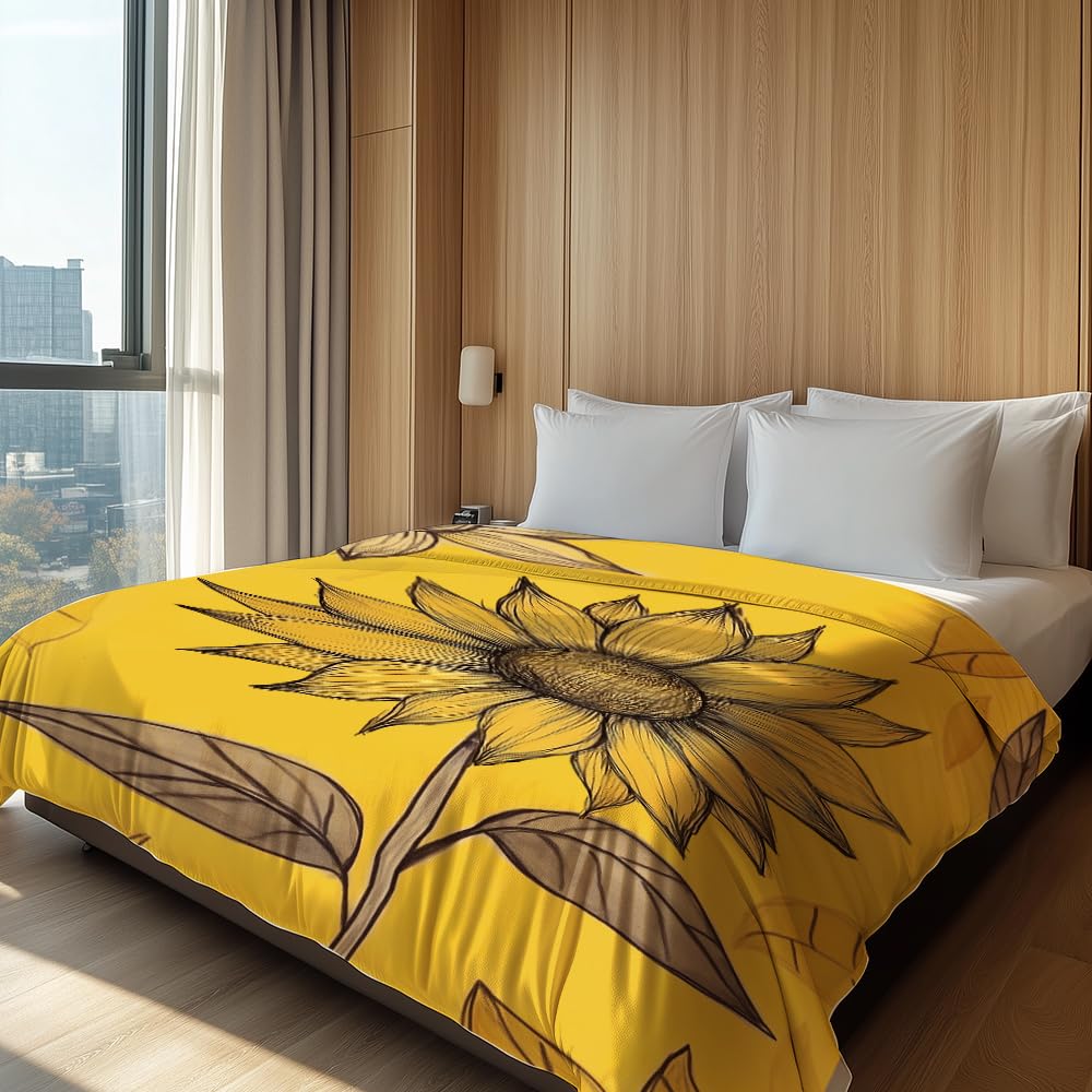 HUNXIAOJ Flower Print Blanket Rustic Floral Throw Blanket Floral Bedding Country Flower Decor Warm Soft Flannel for Bed Sofa Couch (49in x 59in)