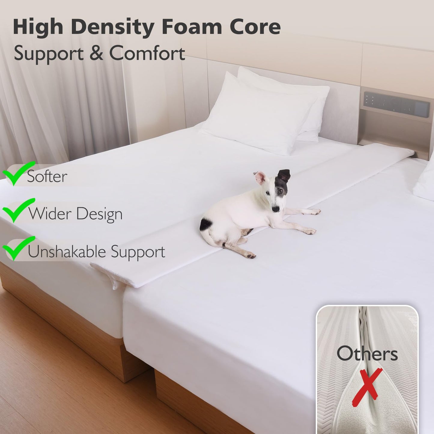 Vekkia 80" x 12" Extra Wide Bed Bridge Twin to King - Split King Gap Filler, High-Density Foam, Washable Cover, Fills Up to 3″ Gap, Fits Family Beds, Guest Room, Hotel & Vacation Rentals