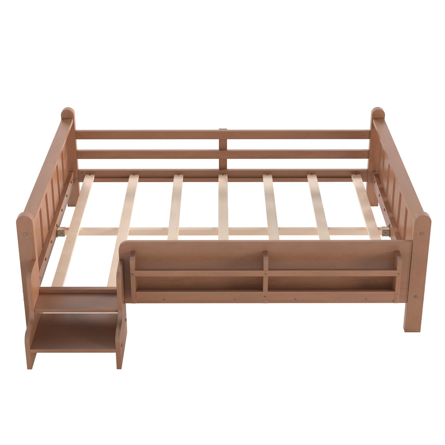 LUMISOL Kids Montessori Bed with Guardrail, Low Profile Bed Frame Full with Storage Shelves, Natural