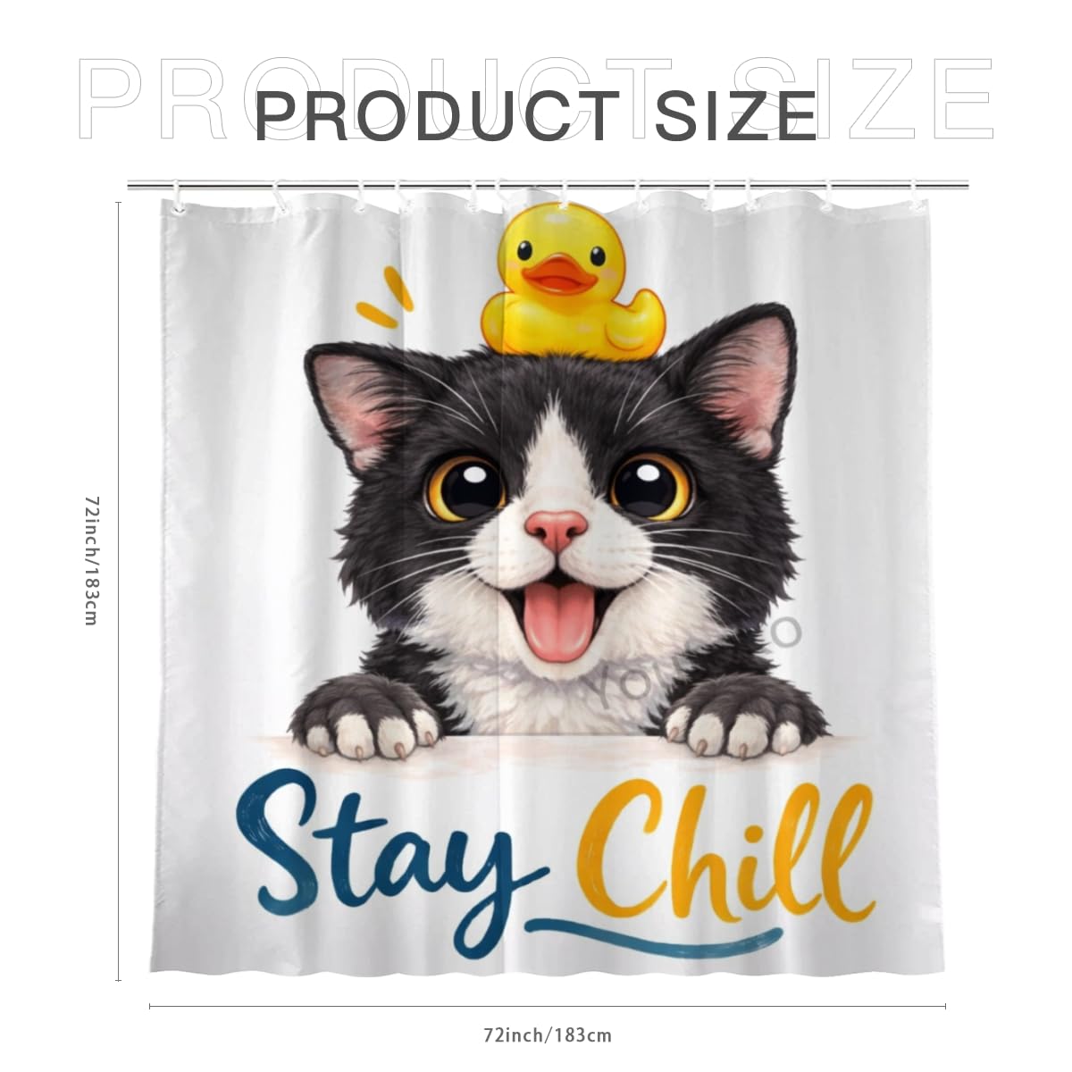 Youtoko Shower Curtain Stay Chill Tuxedo Cat Bathroom Decor 72x72 Inch with 12 Hooks Cute Farm Animal Rubber Duck Quote Waterproof Washable Polyester