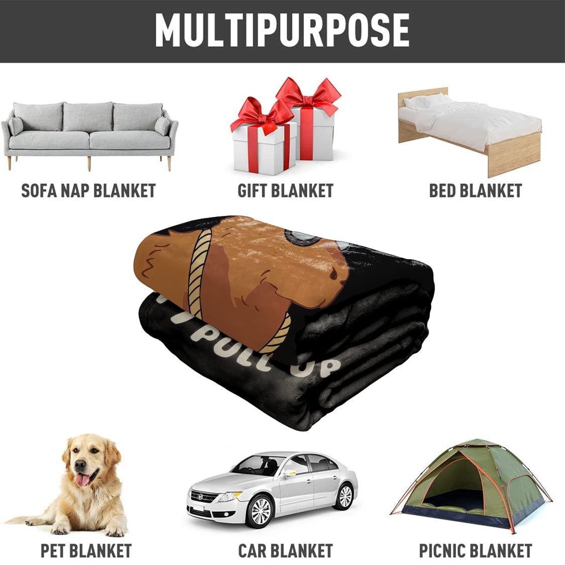 OHTMTHO Funny Capybara Throw Blanket, OK I Pull Up Design, Sunglasses Animal Print, Gifts for Capybara Lovers, 40"x50", Black