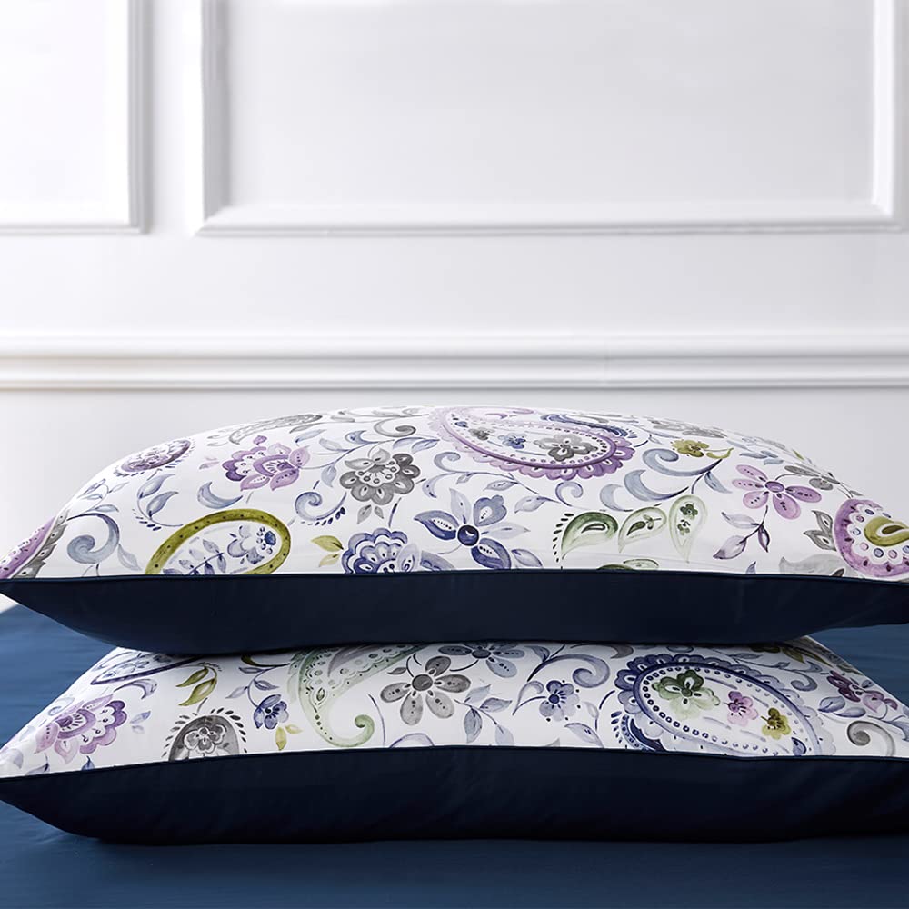Cupocupa Duvet Cover Set, Queen, Microfiber, White Paisley Pattern, Boho Floral, 3 Pieces