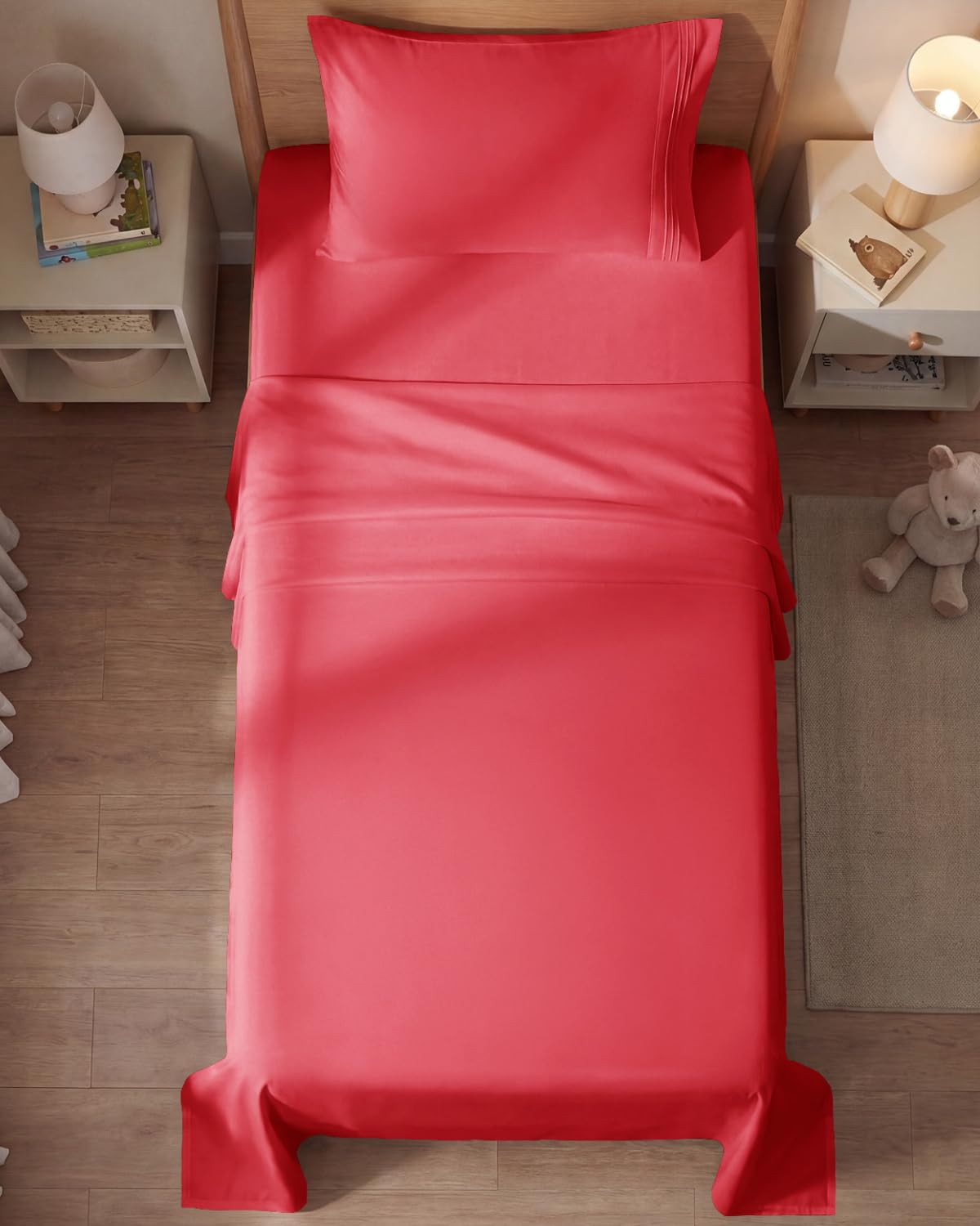 Twin Size 3 Piece Sheet Set - Comfy Breathable & Cooling Sheets - Hotel Luxury Bed Sheets for Women & Men - Deep Pockets, Easy-Fit, Extra Soft & Wrinkle Free Sheets - Red Oeko-Tex Bed Sheet Set