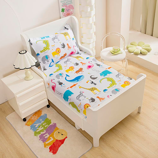KWLOVER 2PC Soft Bed Fitted Sheet and Pillowcases Set,Cute Camels Printed Sheets for Kids Boys Girls Full Size Bed (Colorful Animals, Full)