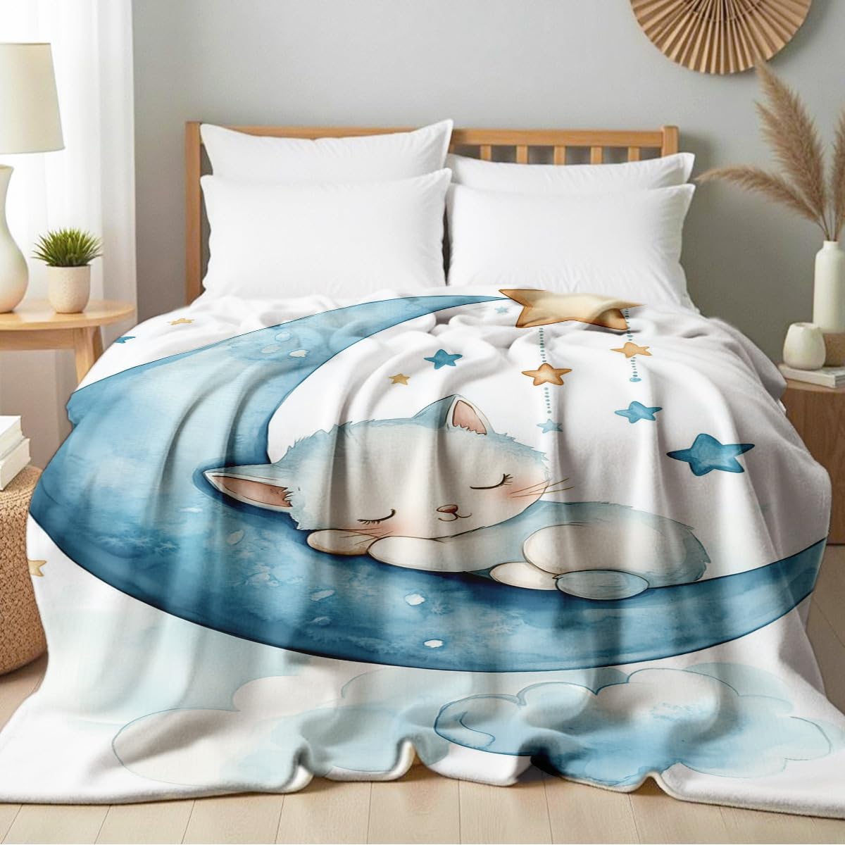 HUNXIAOJ Cat Print Throw Blanket Soft Bed Couch Throw Kitten Flannel Blanket Cozy Bedding Gifts for Cat Lovers (49"x59")